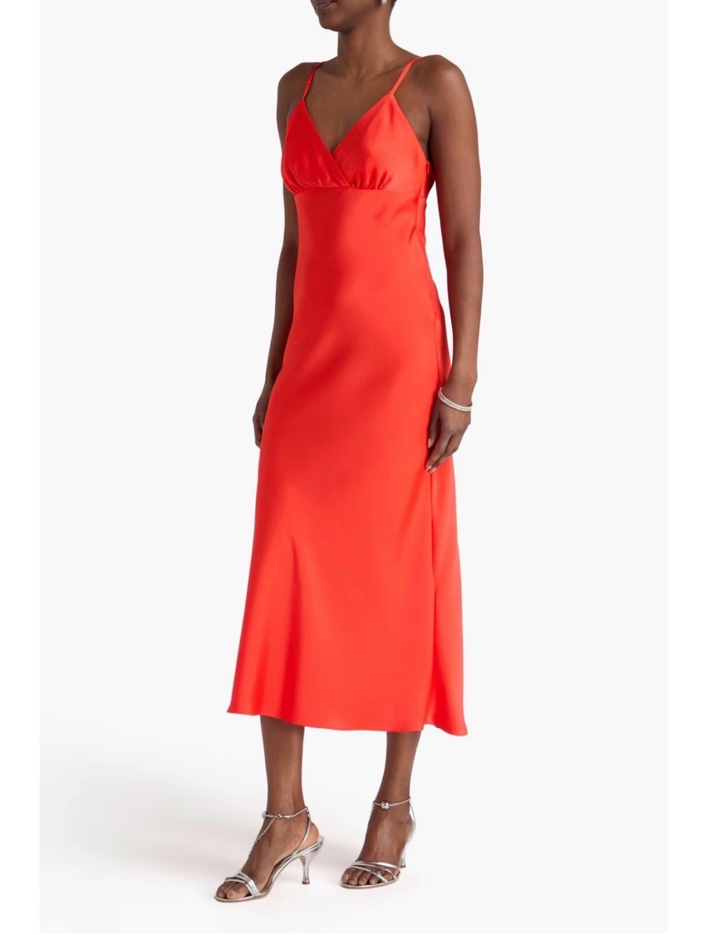 NEW Sandro V-Neck Tie-Back Sleeveless Satin Midi Slip Dress Poppy Red Size 10